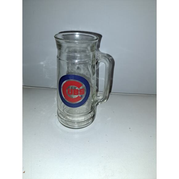 Vintage Chicago Cubs Clear Glass Beer Mug Stein Cup - Picture 1 of 4